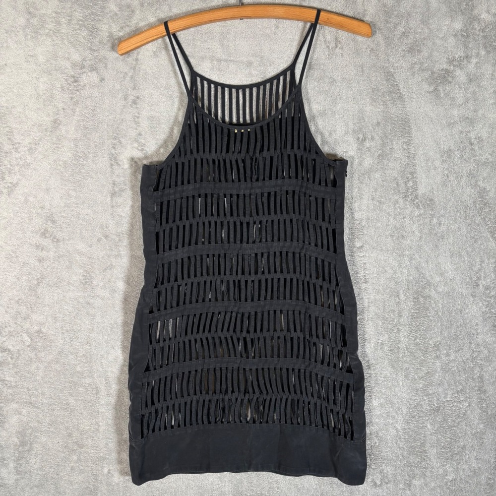 Loeffler Randall Black 100% Silk Cage Cut Out Mini Dress Tunic Size 4 Chic Goth